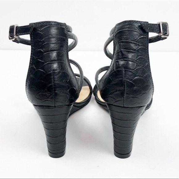 SCHUTZ Black Snakeskin Strappy Wedges Heels - Picture 5 of 7